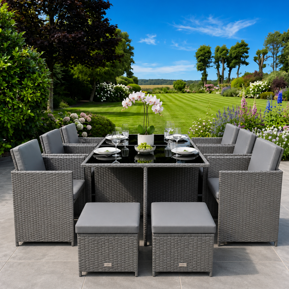 11 Piece Rattan Grey Cube Dining Set