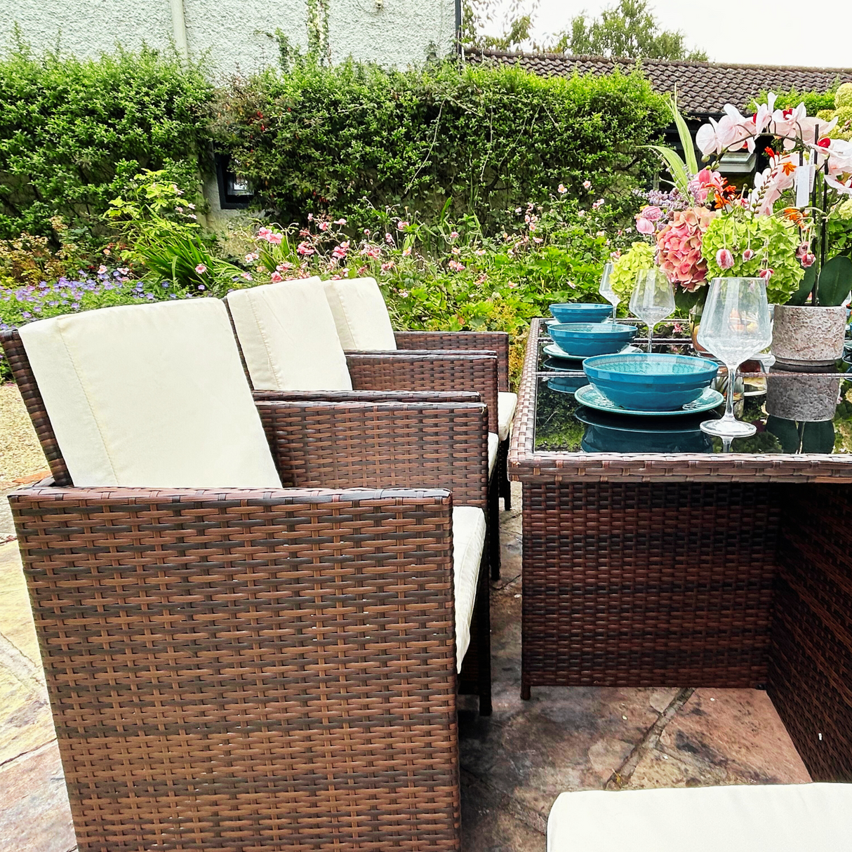 11 Piece Rattan Cube Dining Set in Brown