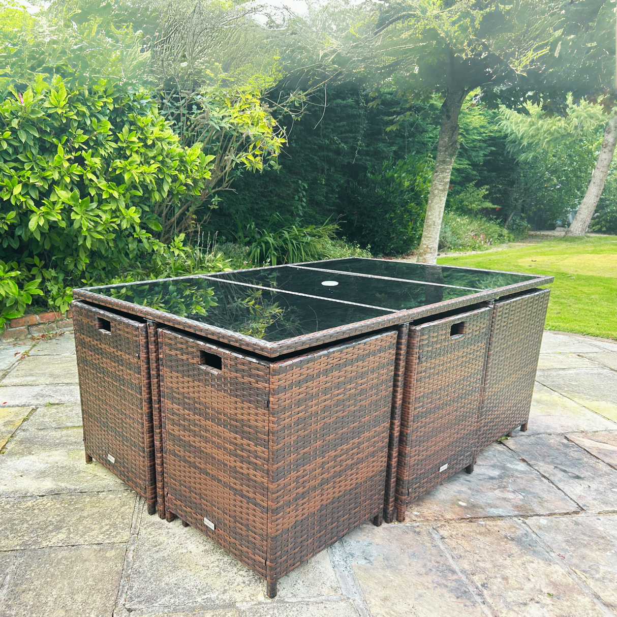 11 Piece Rattan Cube Dining Set in Brown