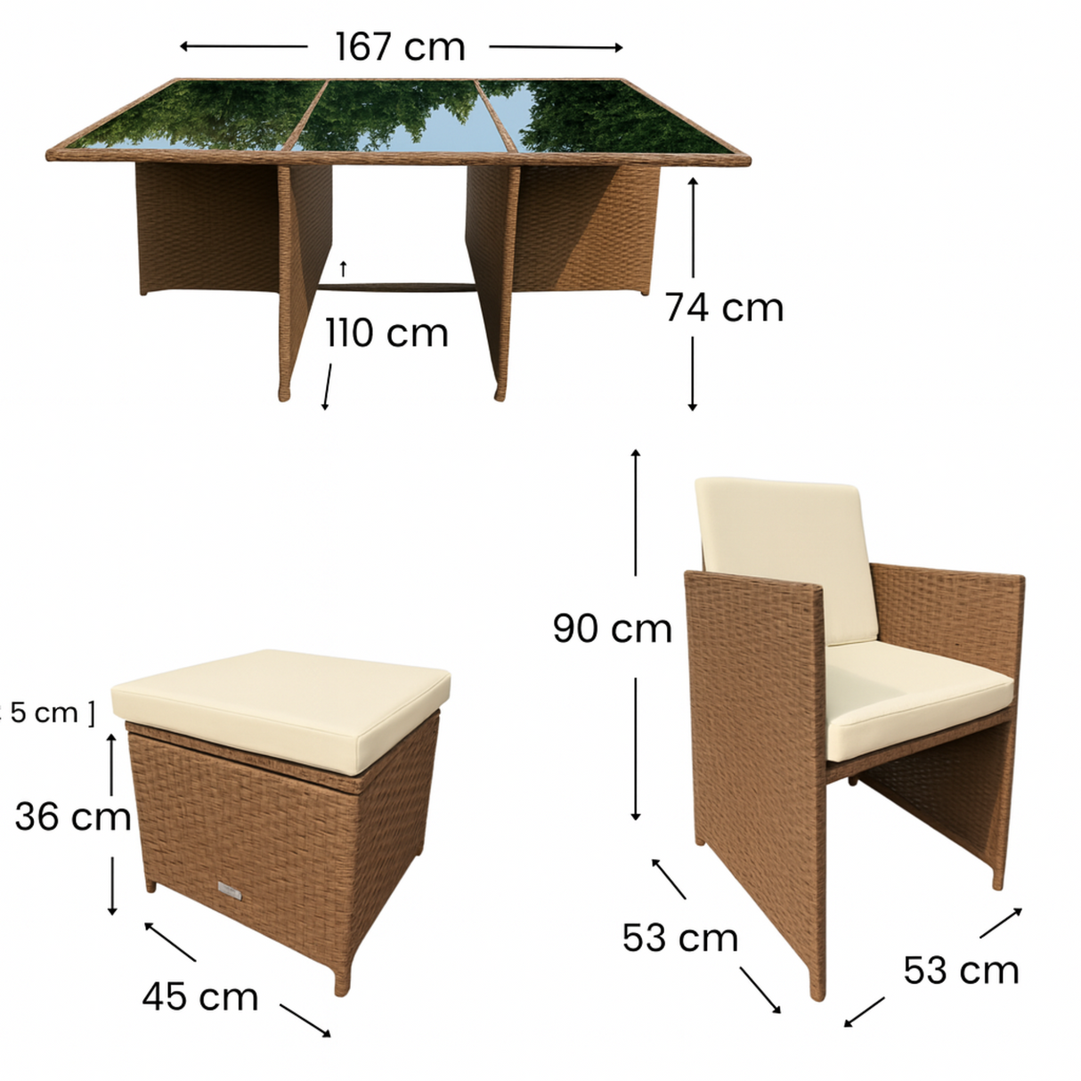 11 Piece Rattan Cube Dining Set in Brown