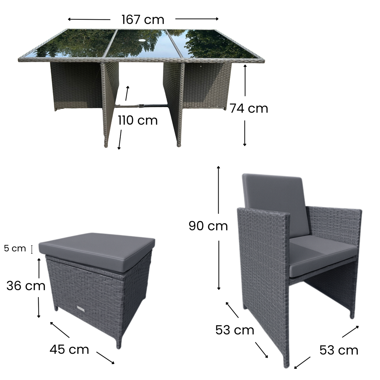 11 Piece Rattan Cube Dining Set in Grey