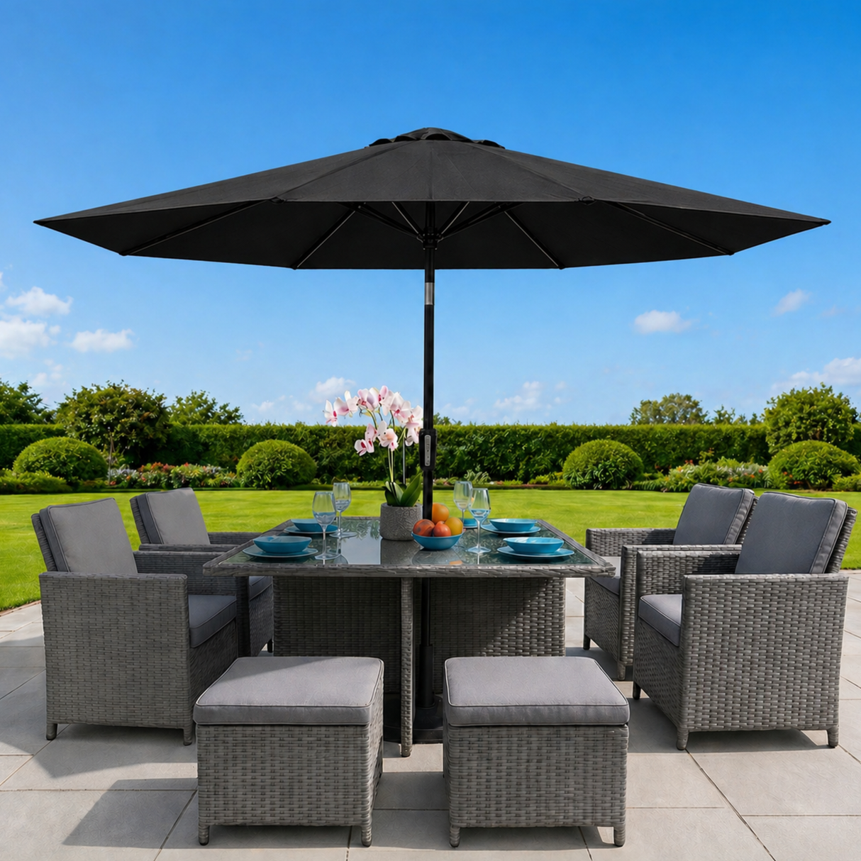 2.7m Aluminium Parasol with Tilt & Crank in Black