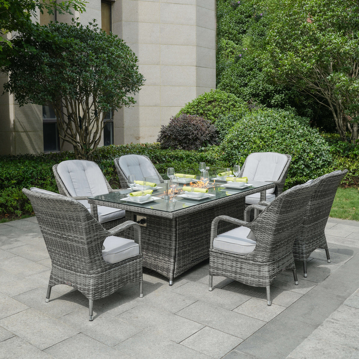 6 seater Outdoor Dinig Set With Firepit Table