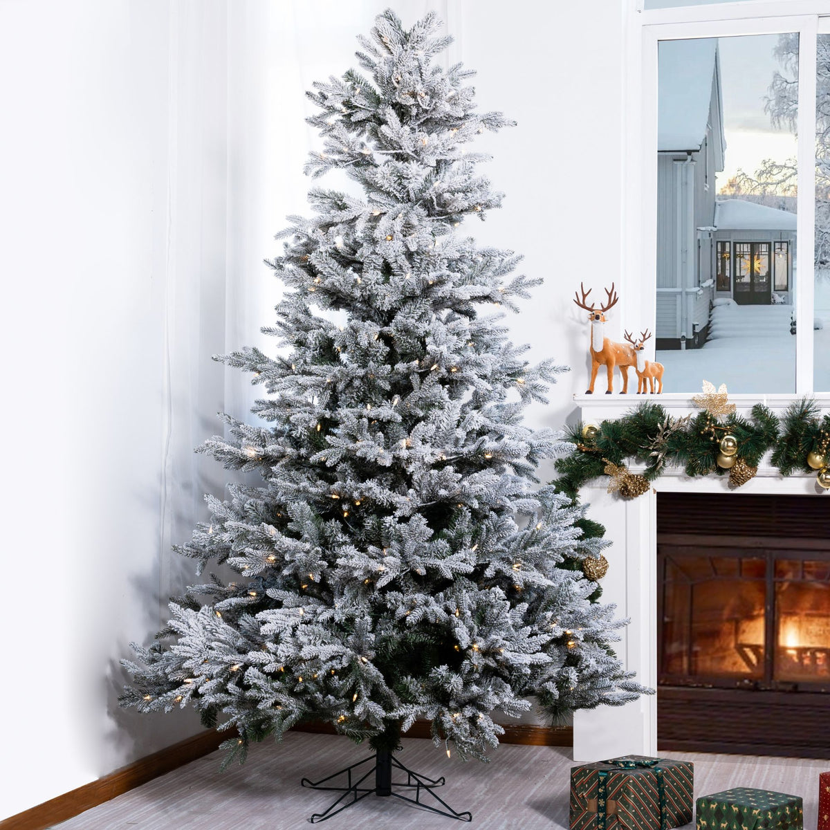 7ft Snowflocked Pre-Lit Artificial Christmas Tree