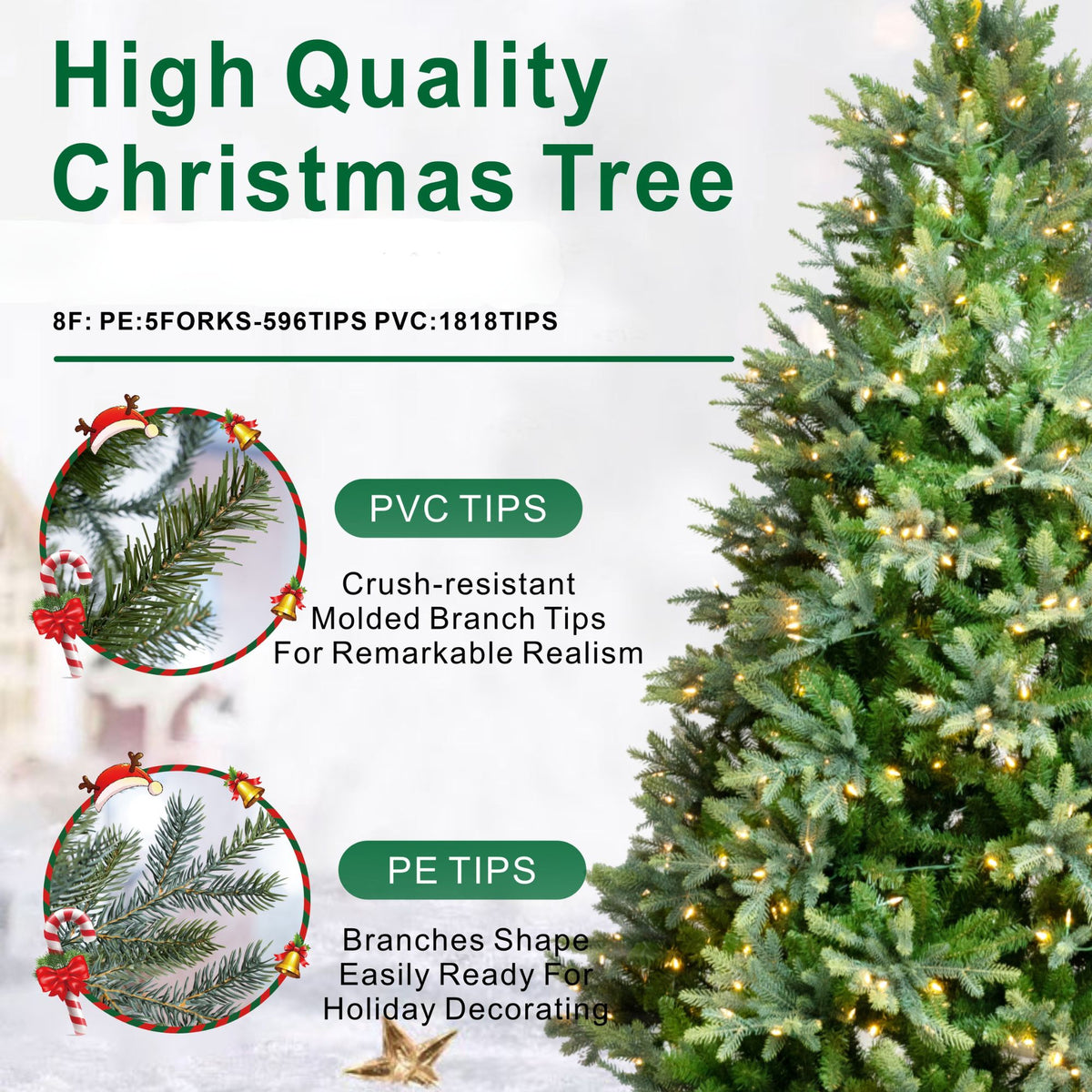 8ft Pre-Lit Artificial Christmas Tree - Grand Fir