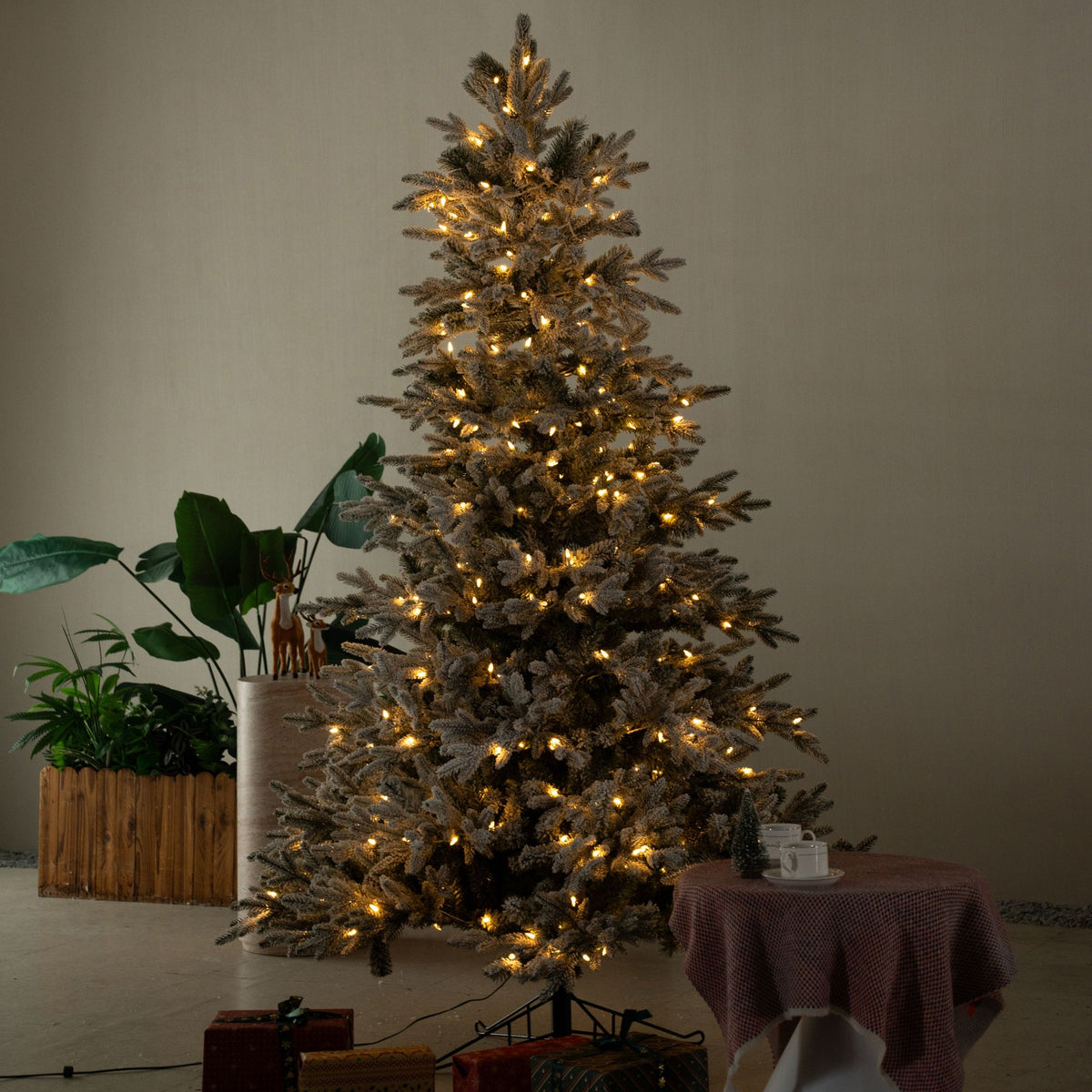 8ft Snowflocked Pre-Lit Artificial Christmas Tree