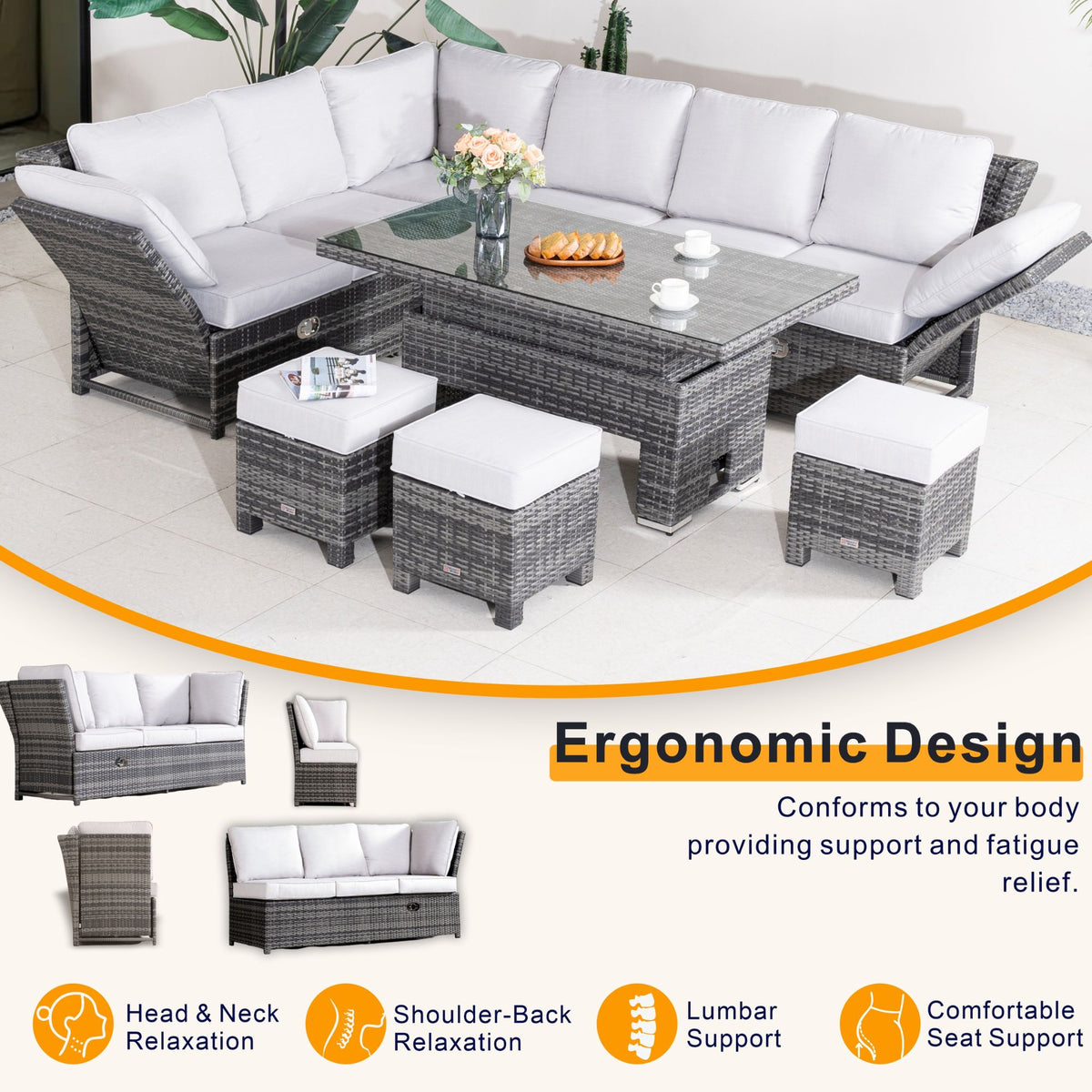 9 Seater Aluminium Recliner Sofa Set - Grey