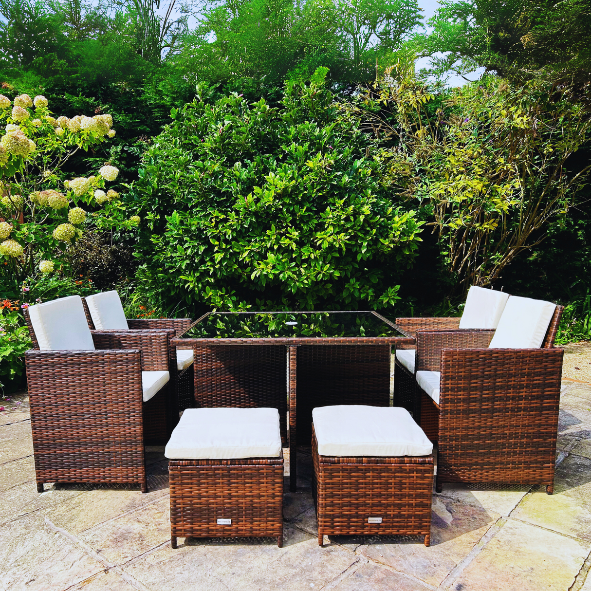 9 Piece Rattan Brown Cube Dining Set