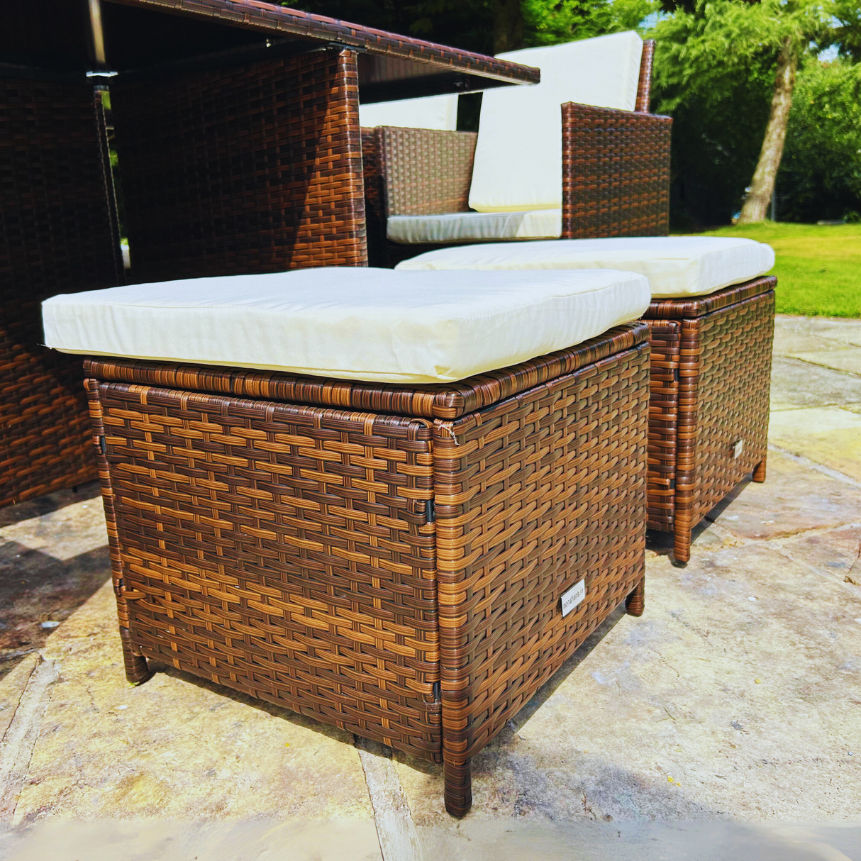 9 Piece Rattan Brown Cube Dining Set
