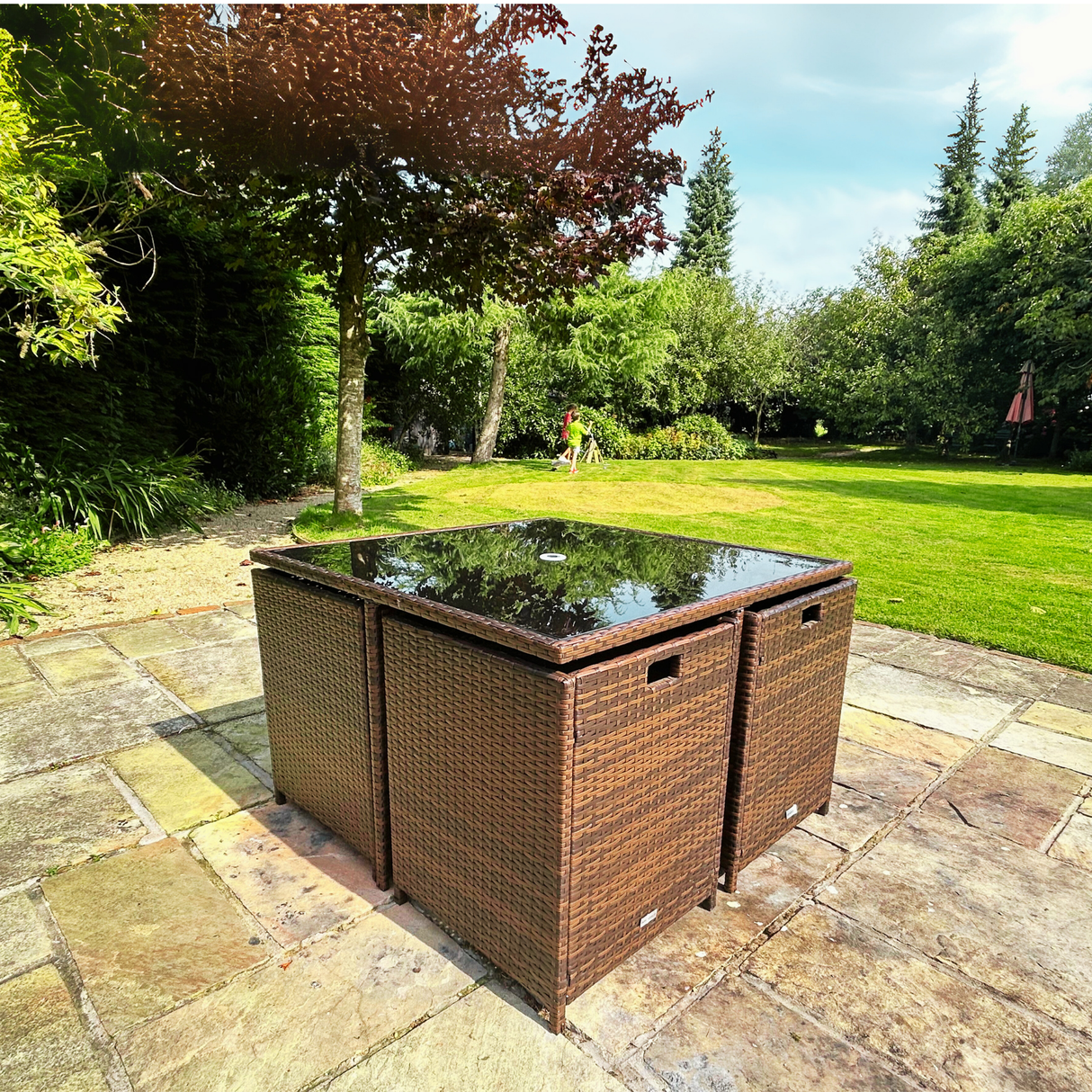 9 Piece Cube Rattan Dining Set - Brown