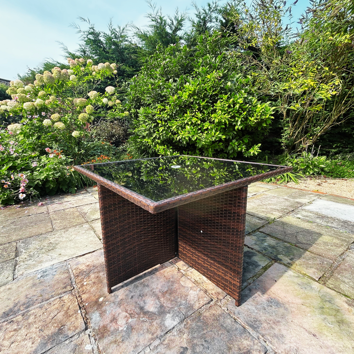 9 Piece Rattan Brown Cube Dining Set