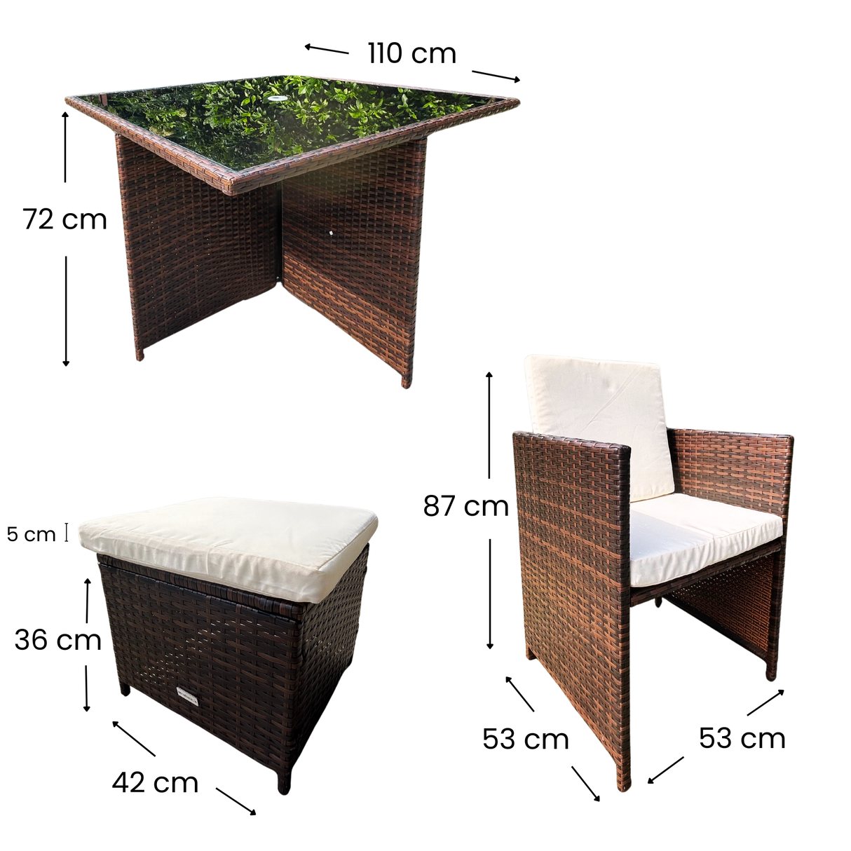 9 Piece Rattan Brown Cube Dining Set