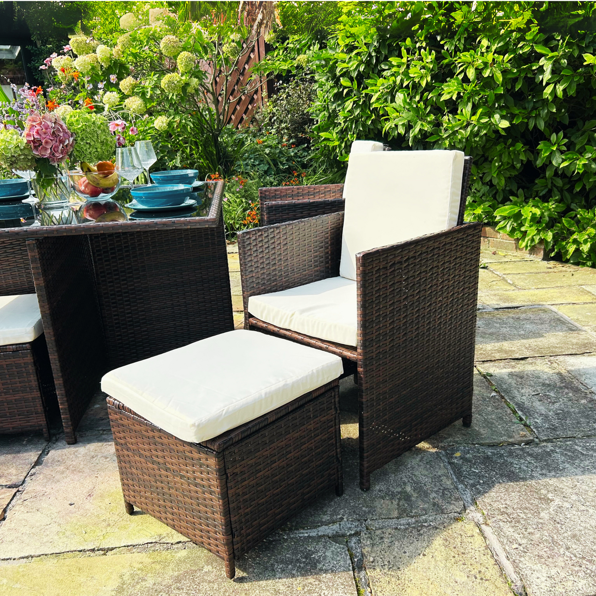 9 Piece Cube Rattan Dining Set - Brown