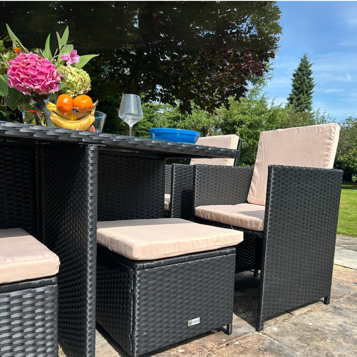 9 Piece Rattan Cube Dining Set - Black