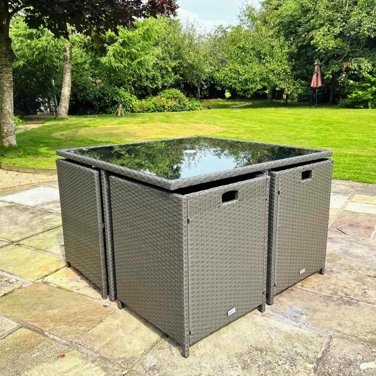 9 Piece Rattan Cube Dining Set - Grey