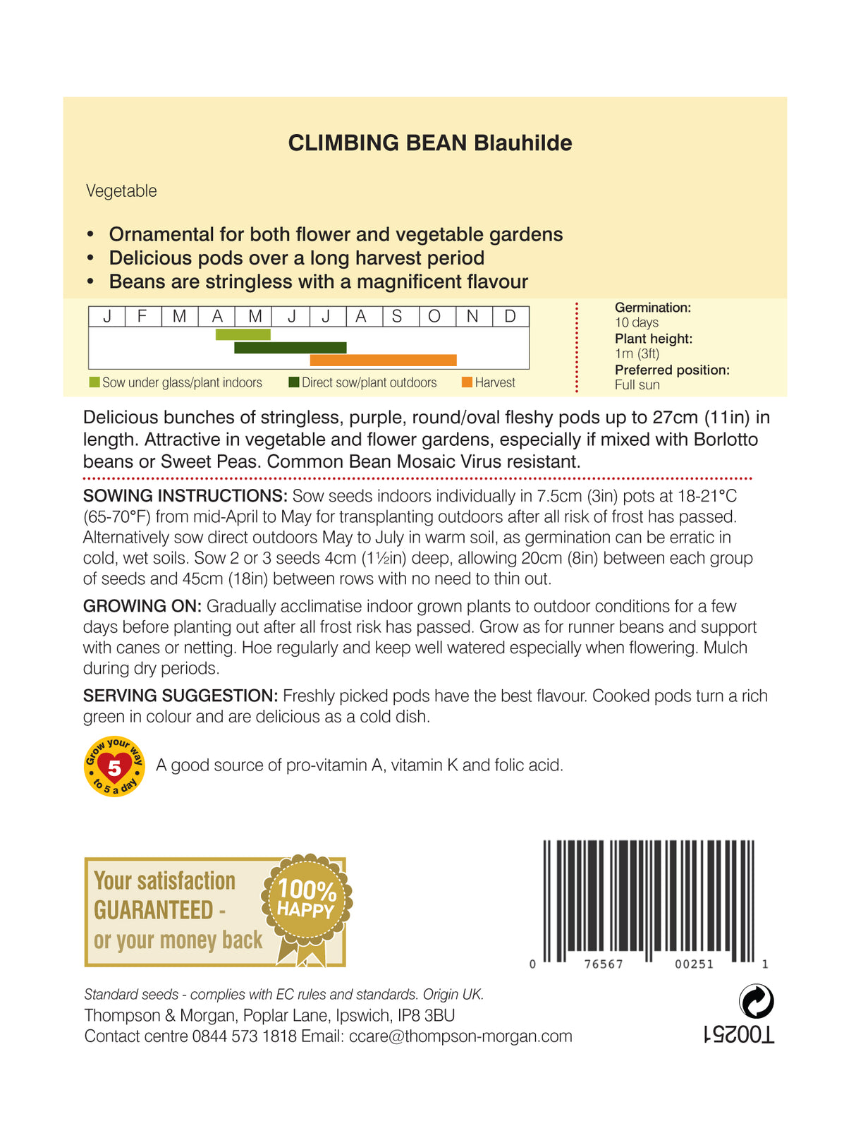 Thompson & Morgan - Climbing Bean Blauhilde Seeds