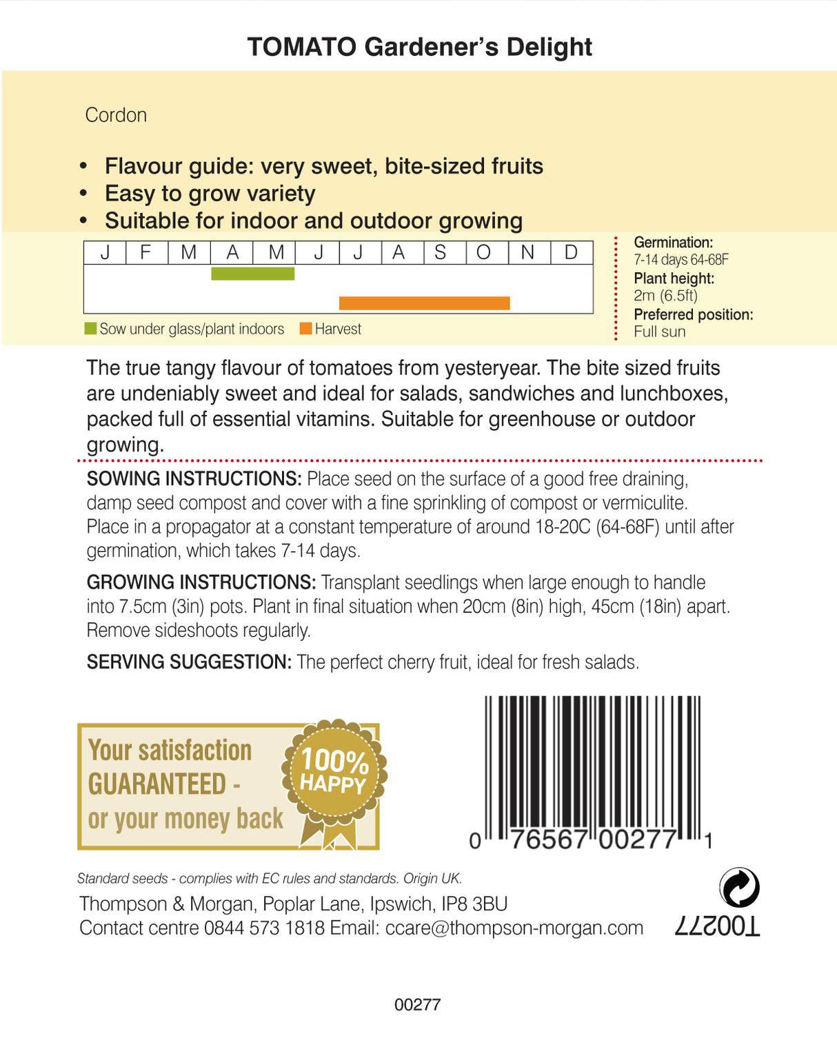 Thompson & Morgan - Tomato Gardeners Delight Seeds