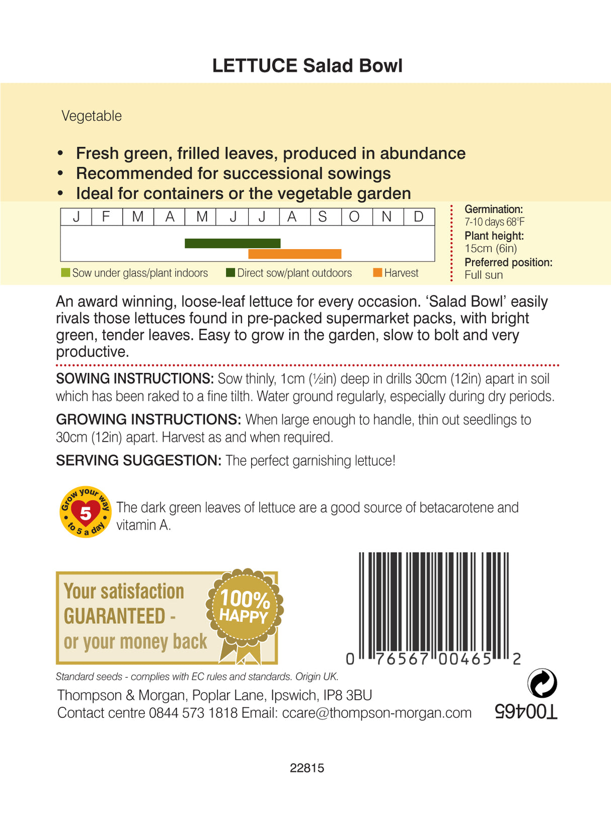 Thompson & Morgan - Lettuce Salad Bowl Seeds