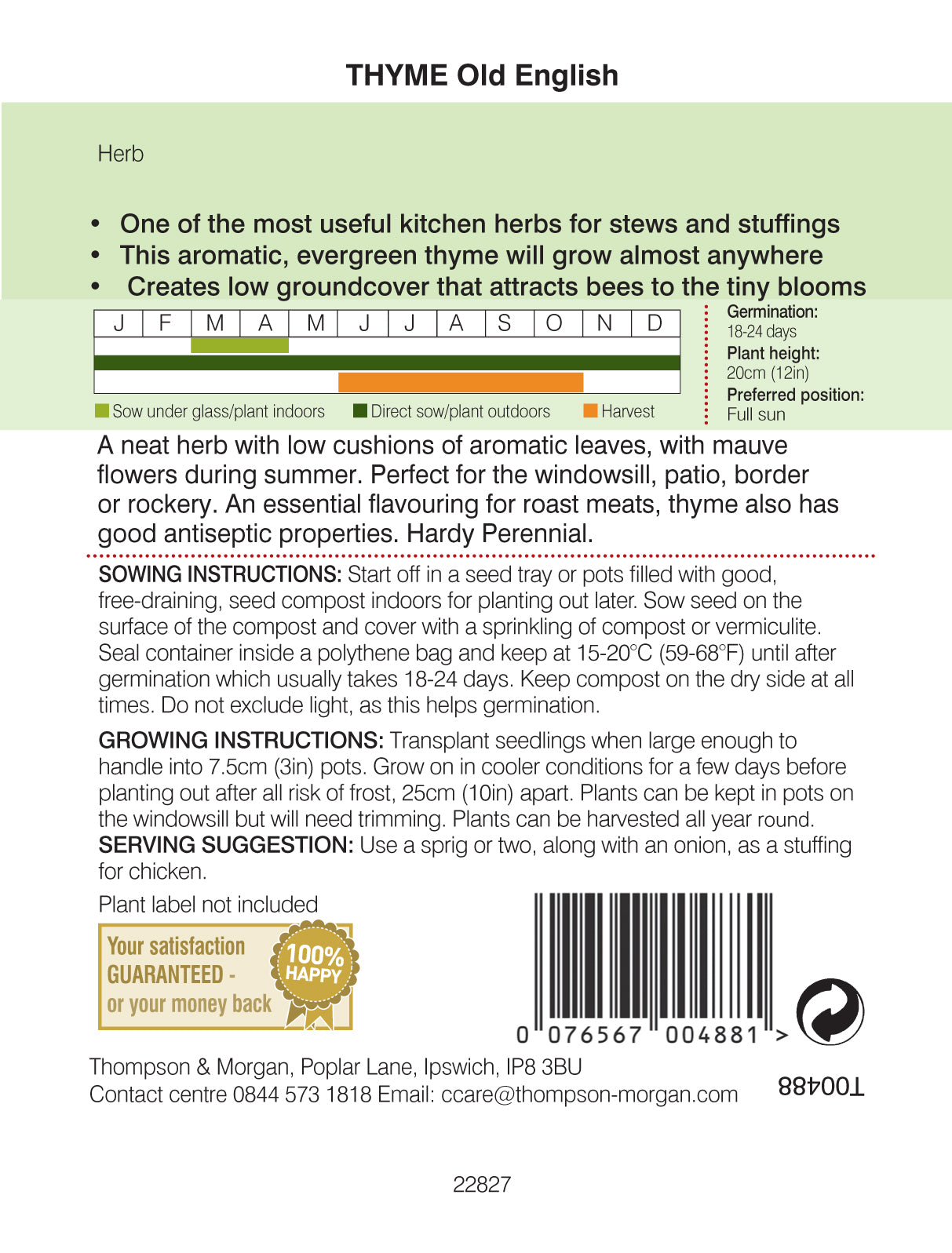 Thompson & Morgan - Herb Thyme Olde English Seeds