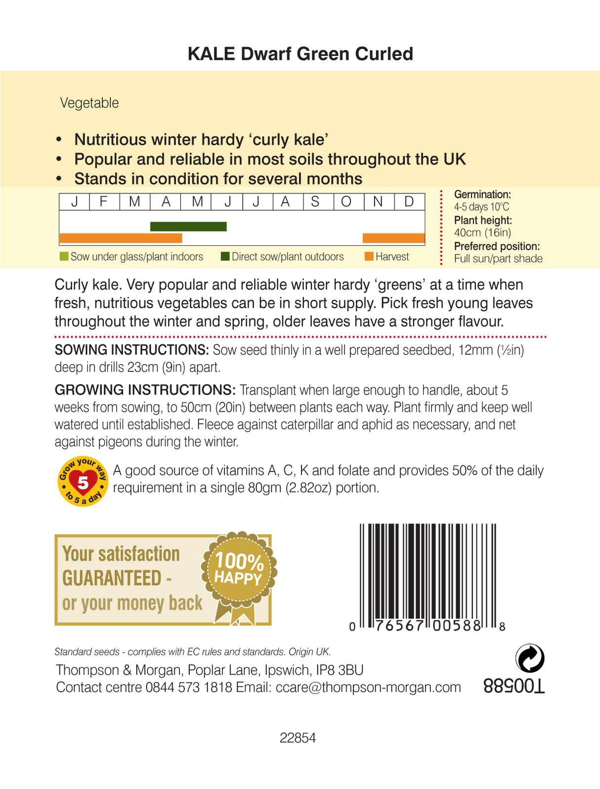 Thompson & Morgan - Kale Dwarf Green Curled Seeds