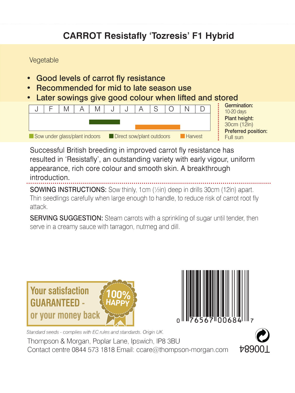 Thompson & Morgan - Carrot Resistafly Tozresis F1 Hybrid Seeds