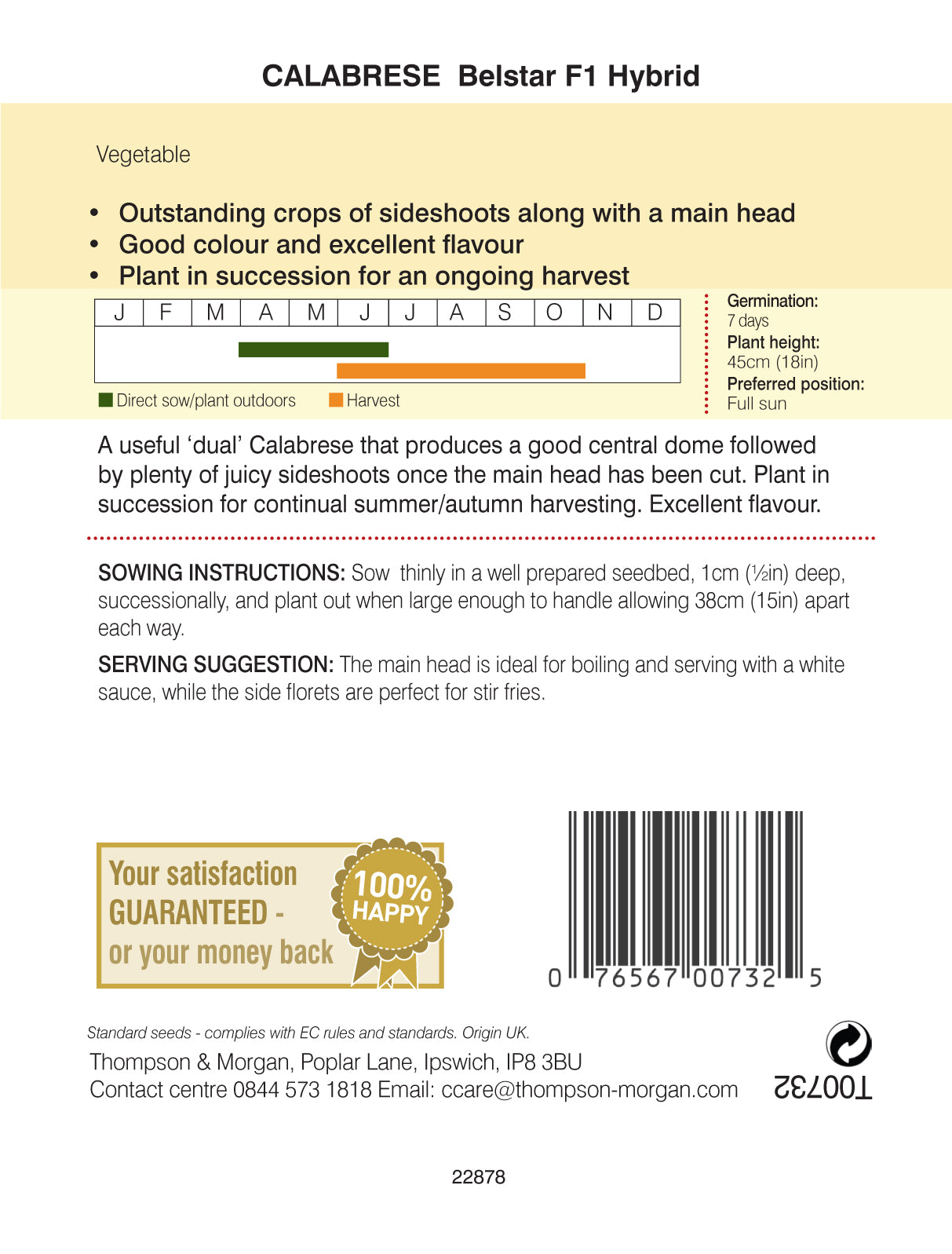 Thompson & Morgan - Broccoli Belstar F1 (Calabrese) Seeds