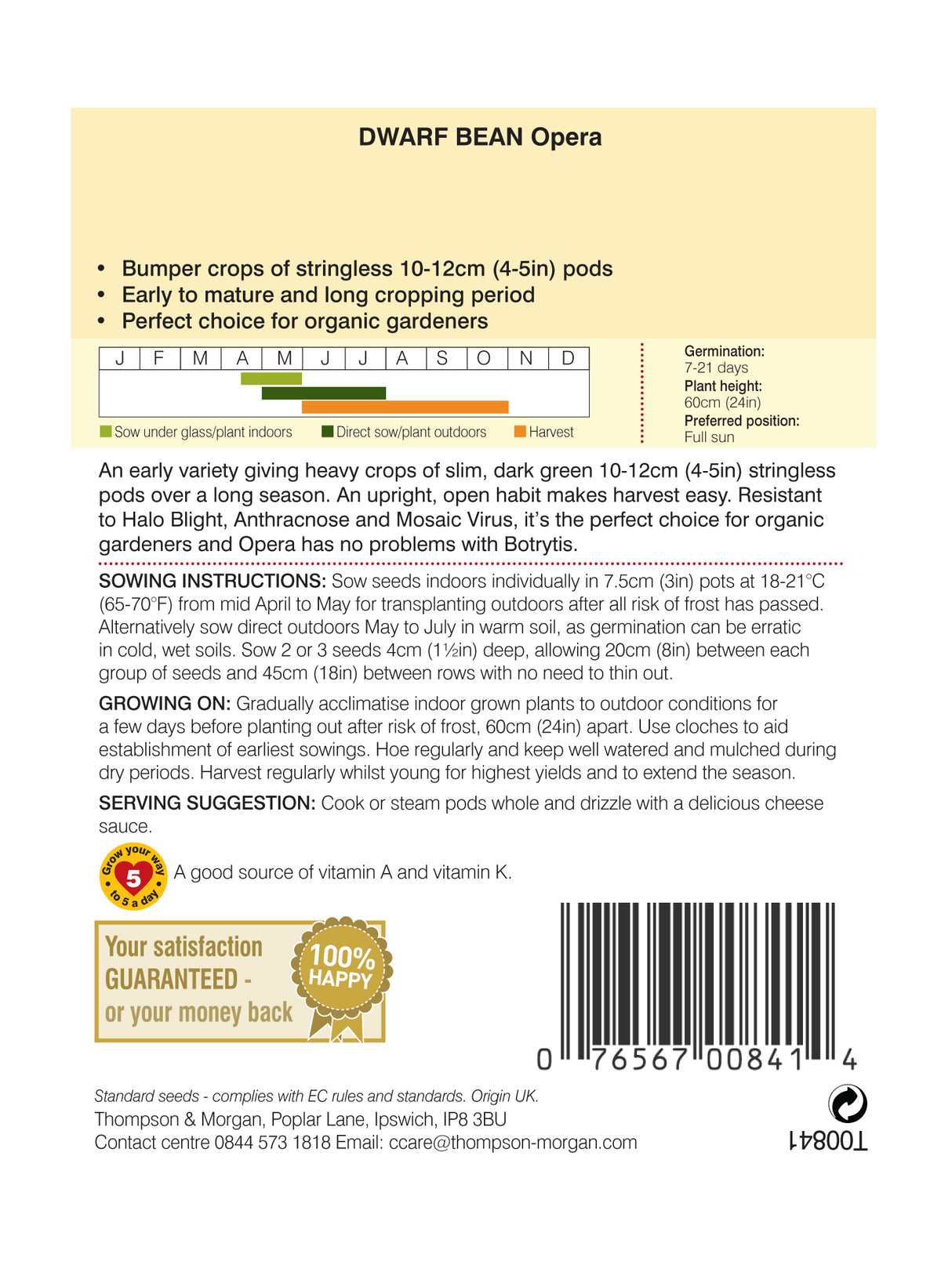 Thompson & Morgan - Dwarf Bean Opera Seeds