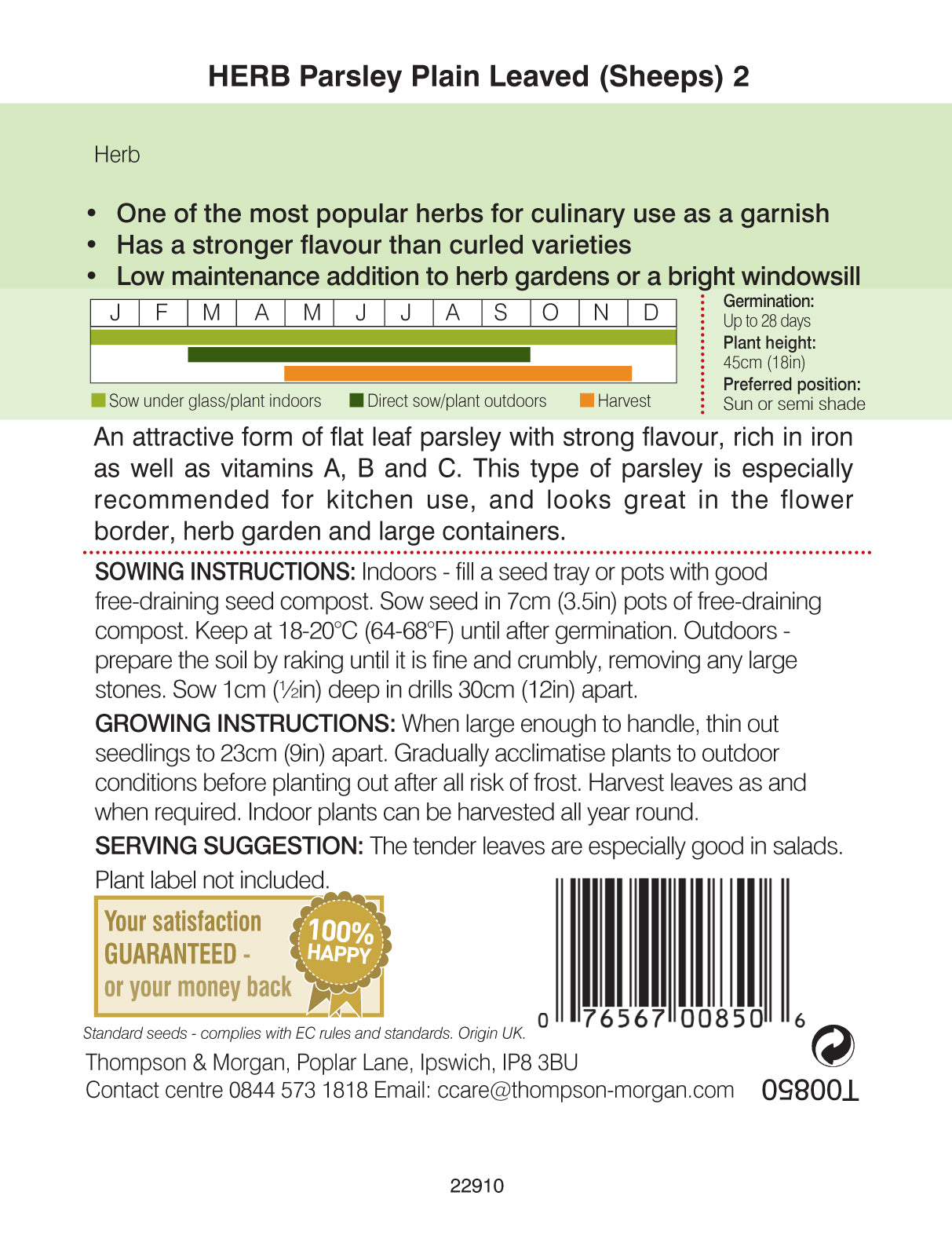 Thompson & Morgan - Herb Parsley Plain Leaved (Sheeps) 2 Seeds