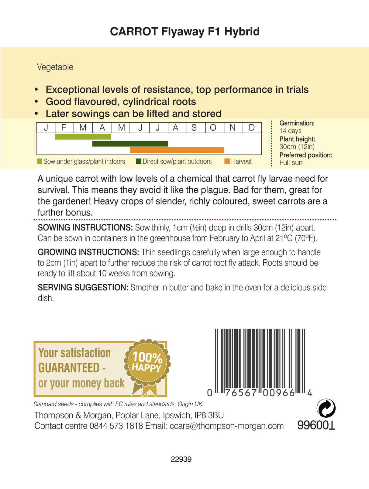 Thompson & Morgan - Carrot Fly Away F1 Hybrid Seed