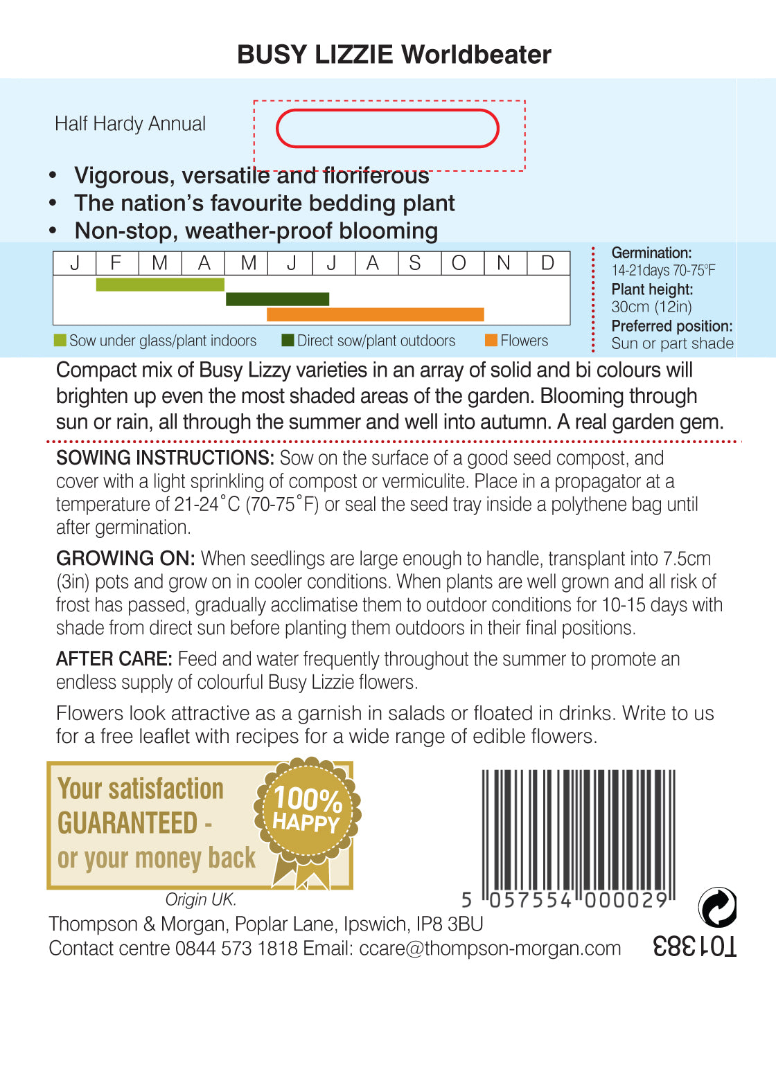Thompson & Morgan - Busy Lizzie Worldbeater Seeds