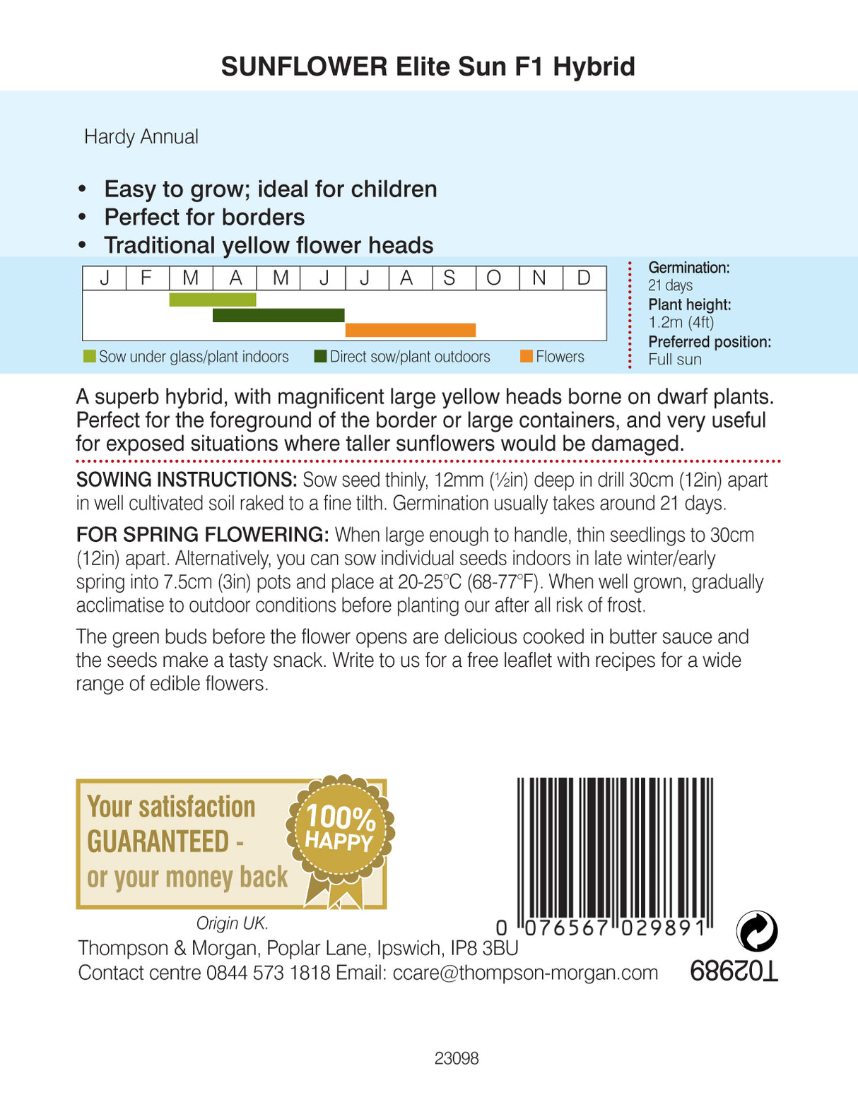 Thompson & Morgan - Sunflower Elite Sun F1 Hybrid Seeds