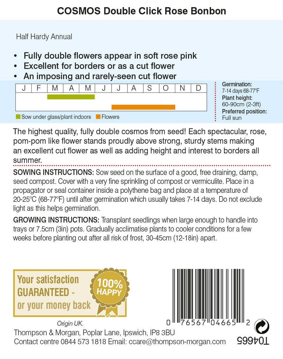 Thompson & Morgan - Cosmos Double Click Rose Bonbon Seeds
