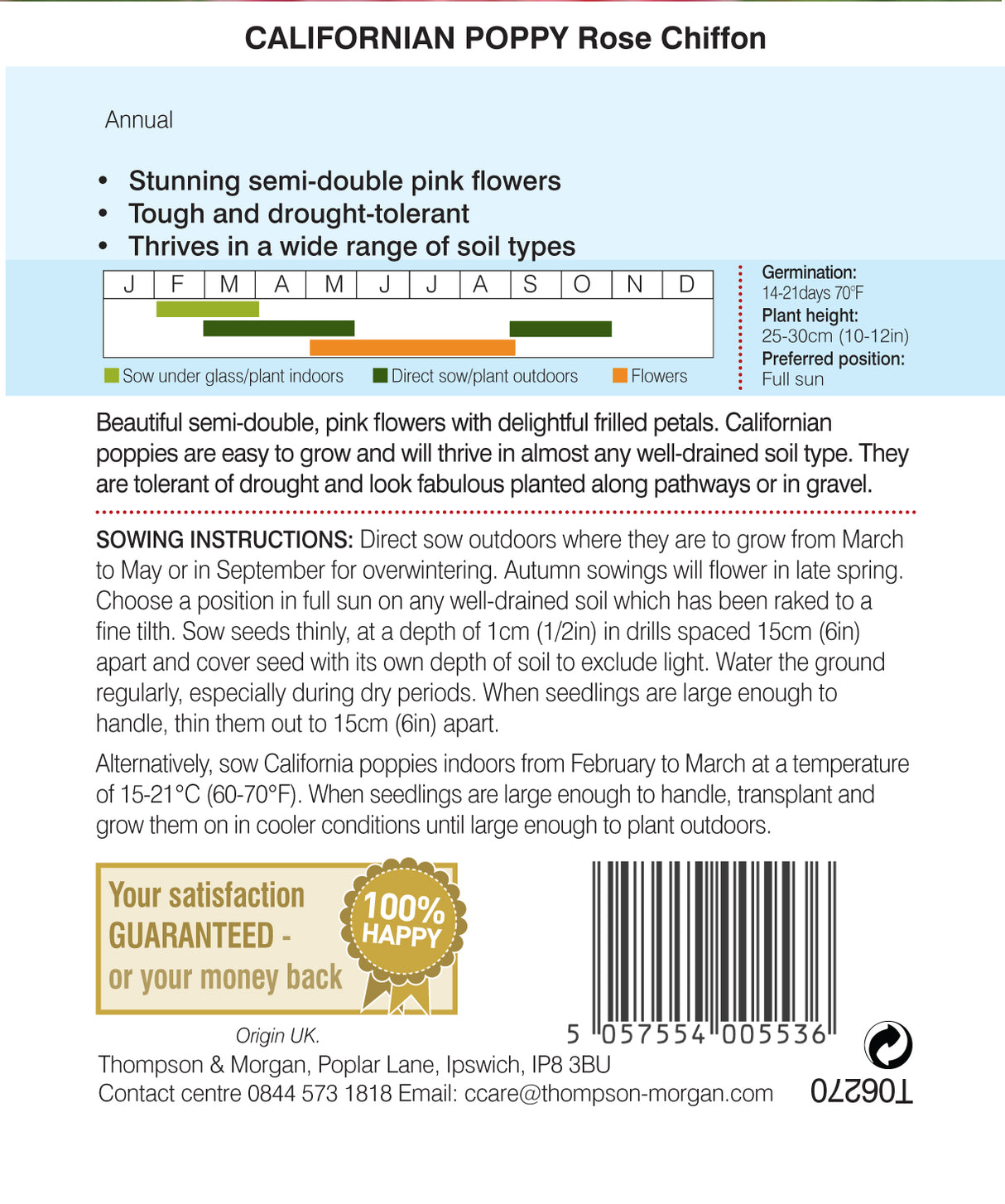 Thompson & Morgan - Californian Poppy Rose Chiffon Seeds