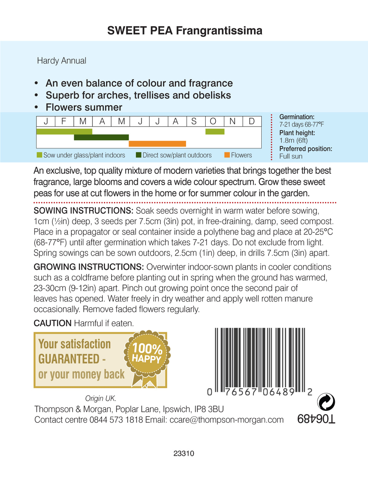 Thompson & Morgan - Sweet Pea Fragrantissima Seeds