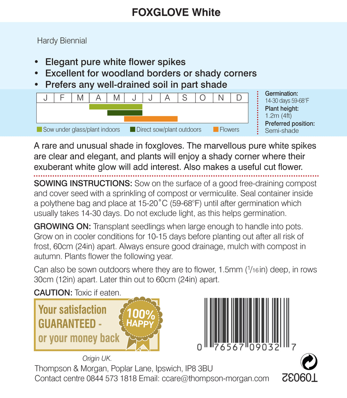 Thompson & Morgan - Foxglove White Seeds