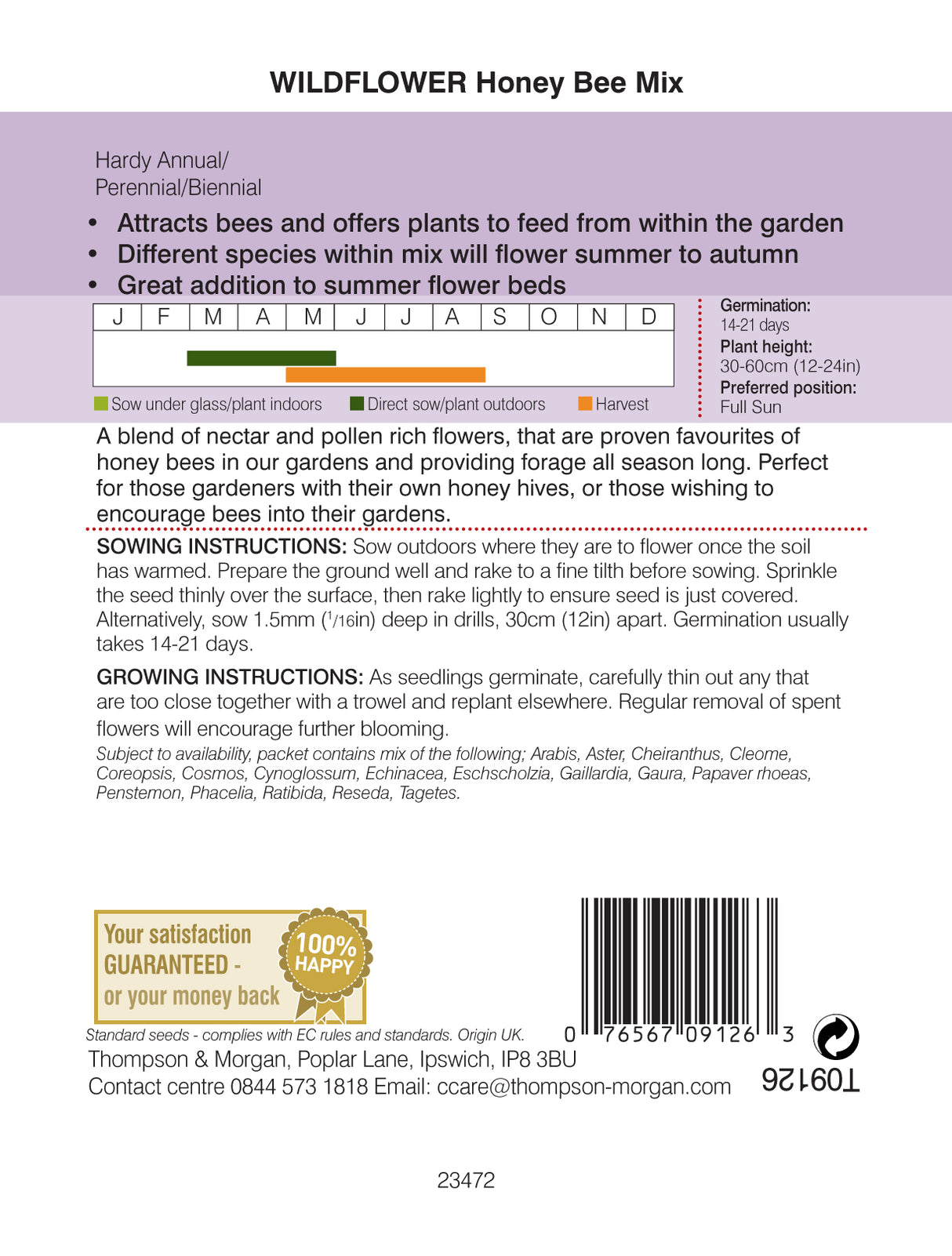 Thompson & Morgan - Wildflower Honey Bee Flower Mix Seeds