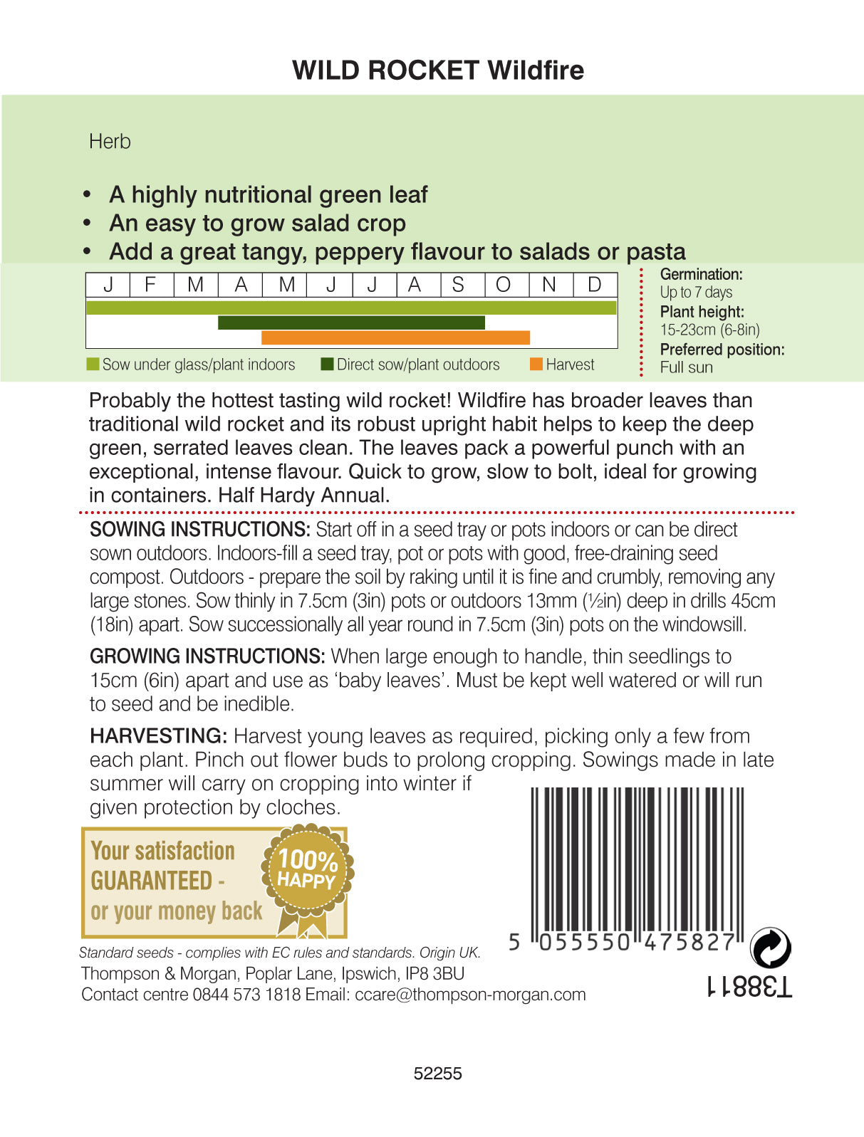 Thompson & Morgan - Herb Wild Rocket Wildfire Seeds