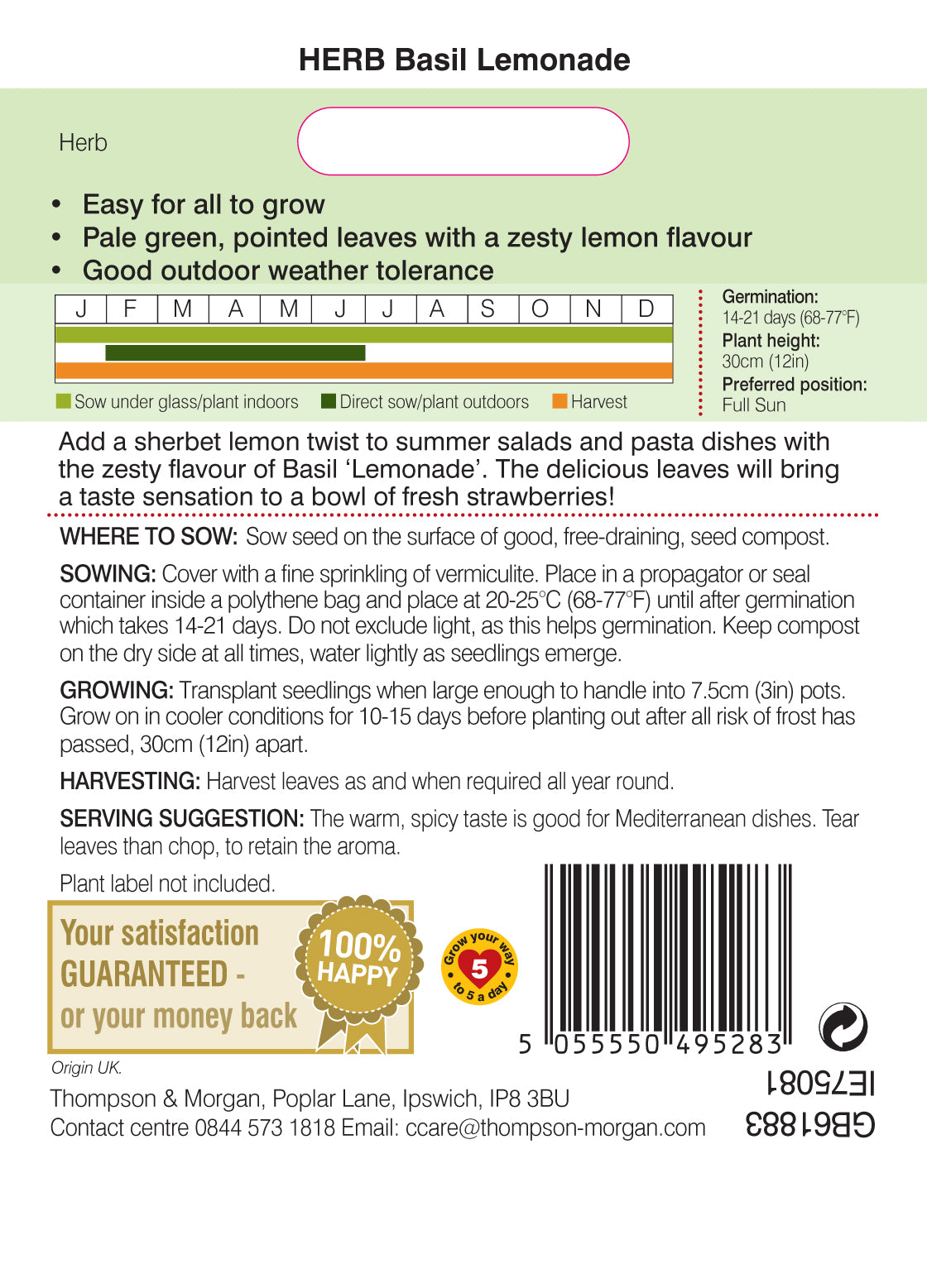 Thompson & Morgan - Herb Basil Lemonade Seeds