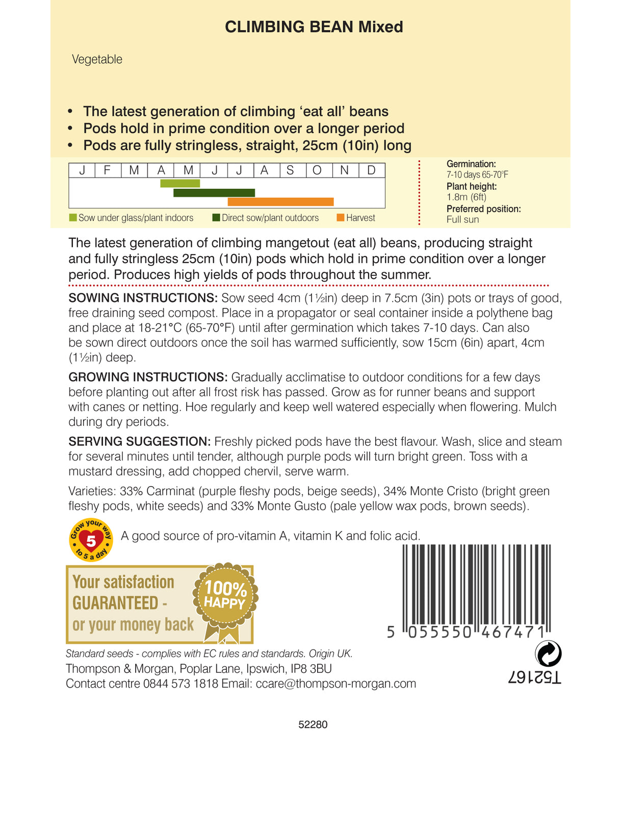 Thompson & Morgan - Climbing Bean Mixed Seeds