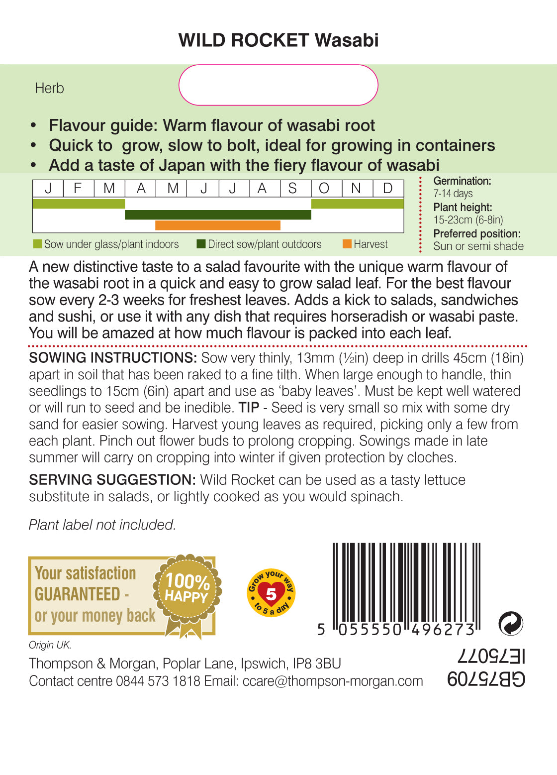 Thompson & Morgan - Herb Wild Rocket Wasabi Seeds