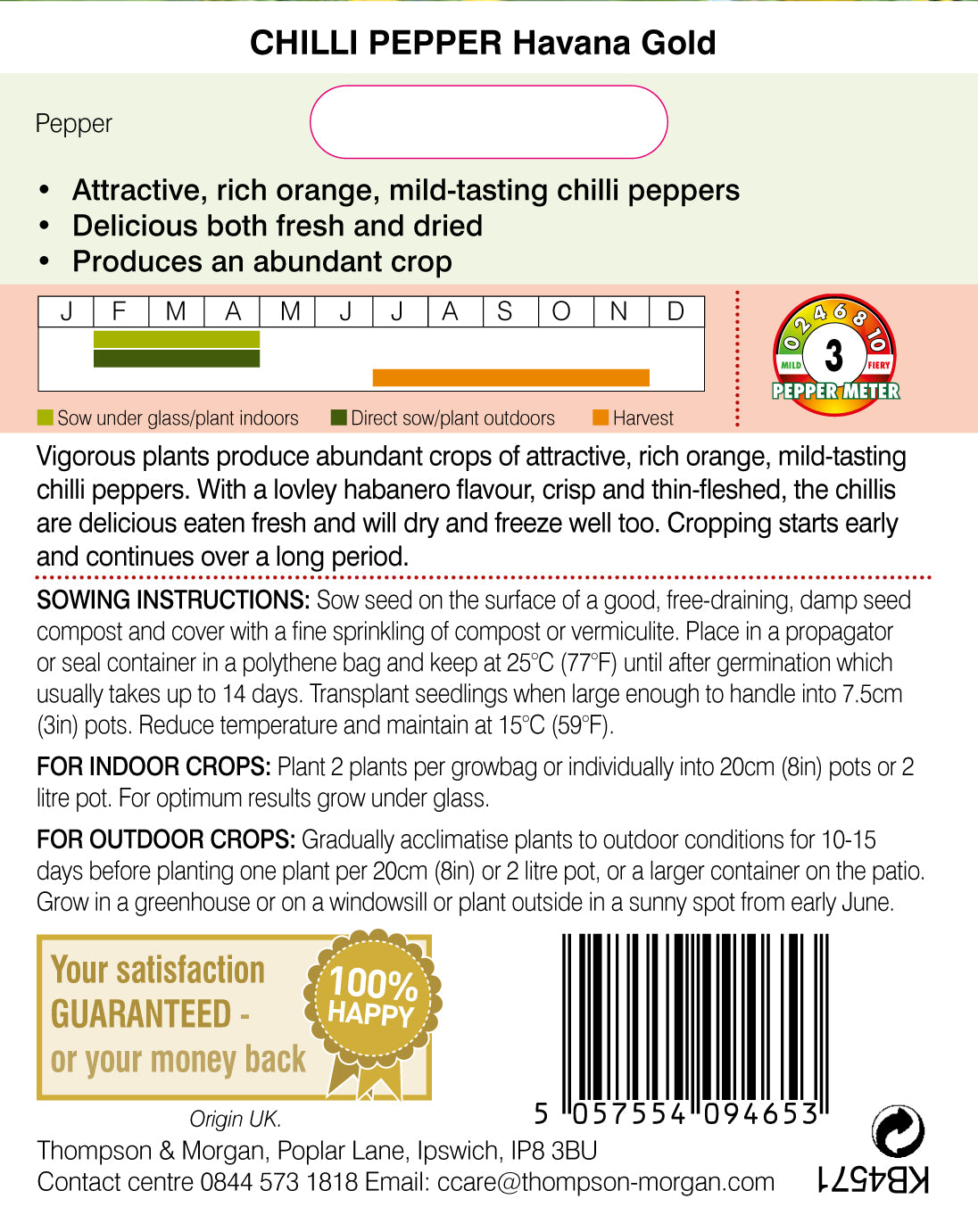Thompson & Morgan - Pepper Chilli Havana Gold Seeds