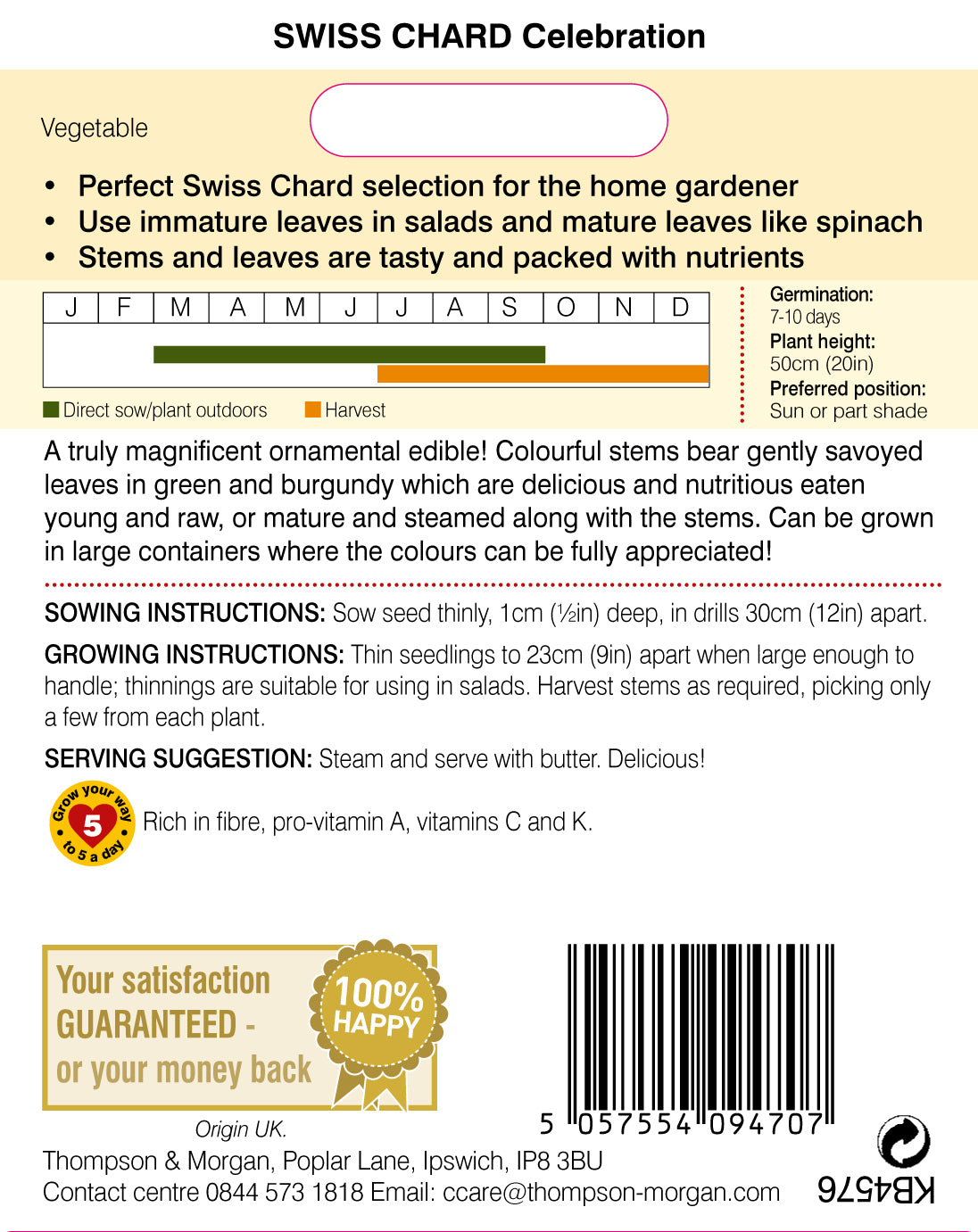 Thompson & Morgan - Swiss Chard Celebration Seeds