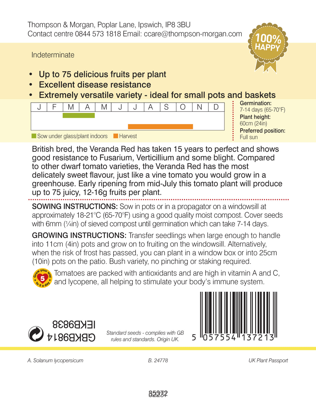 Thompson & Morgan - Tomato Veranda Red Seeds