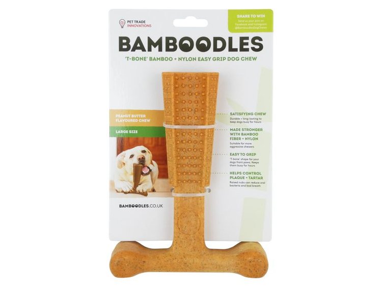 Bamboodles T-Bone Chew Toy Large Peanut Butter 7"