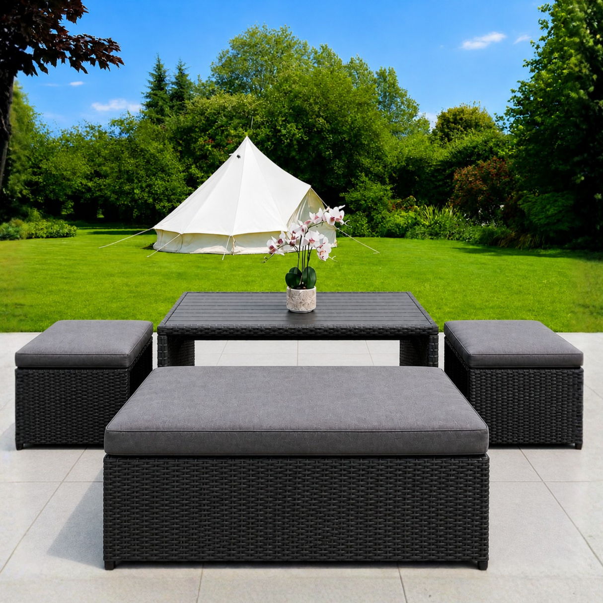 Zen 4 Piece Two Function Outdoor Rattan Sofa & Dining Set