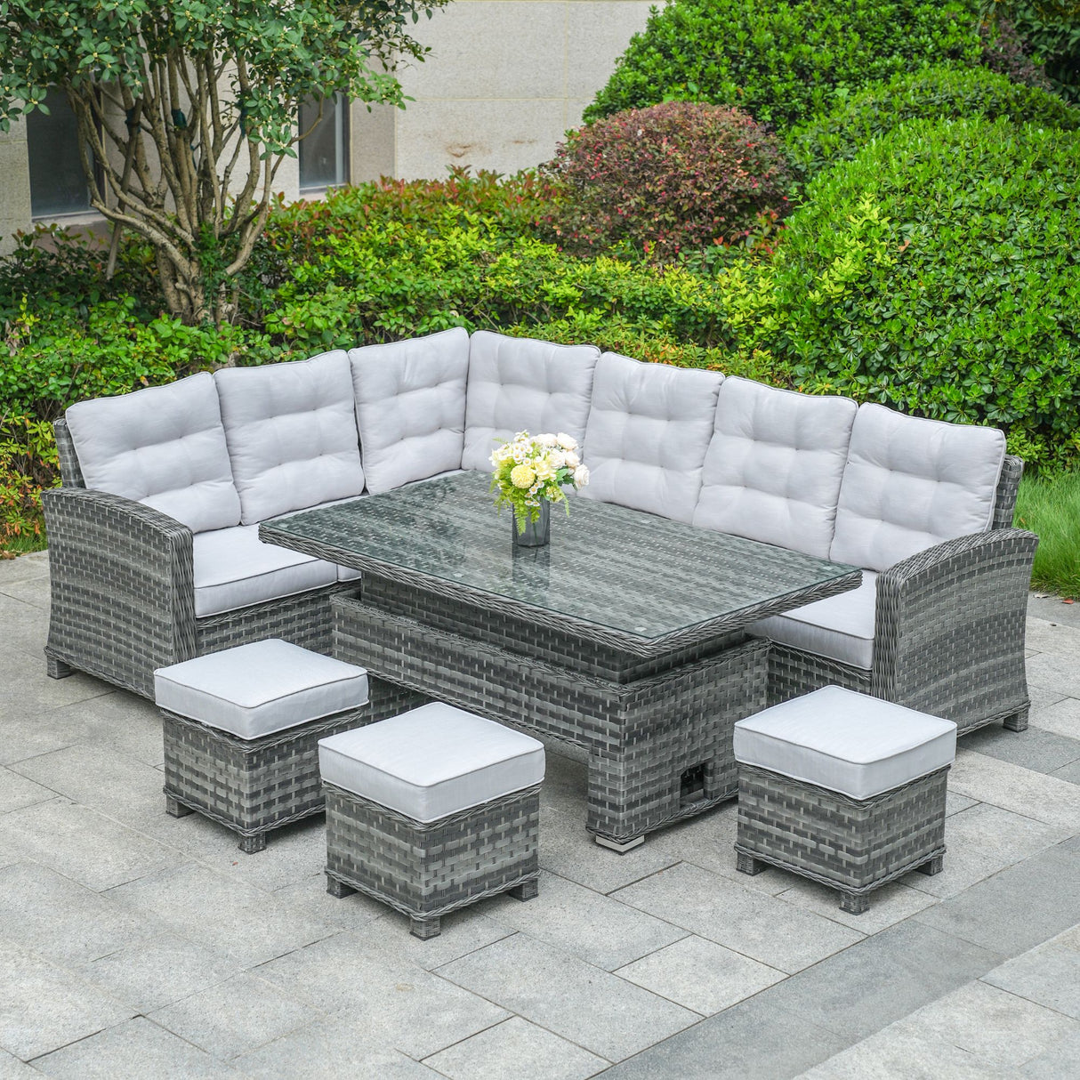 Aluminium Corner Sofa Set With Adjustable Table