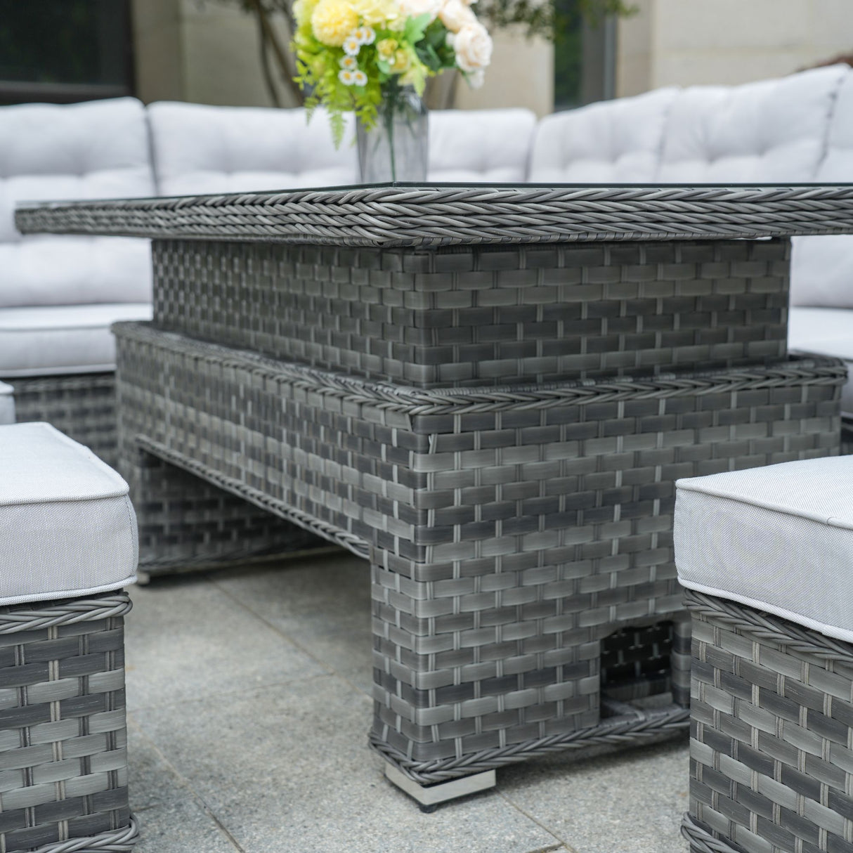 Aluminium Corner Sofa Set With Adjustable Table