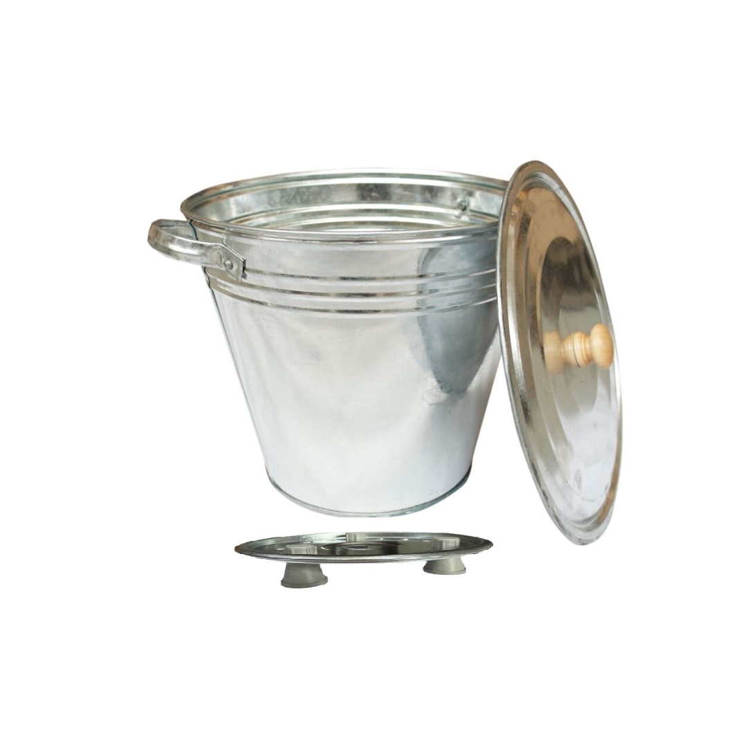 32cm 15Ltr Galvanised Ash Bucket with lid and Stand