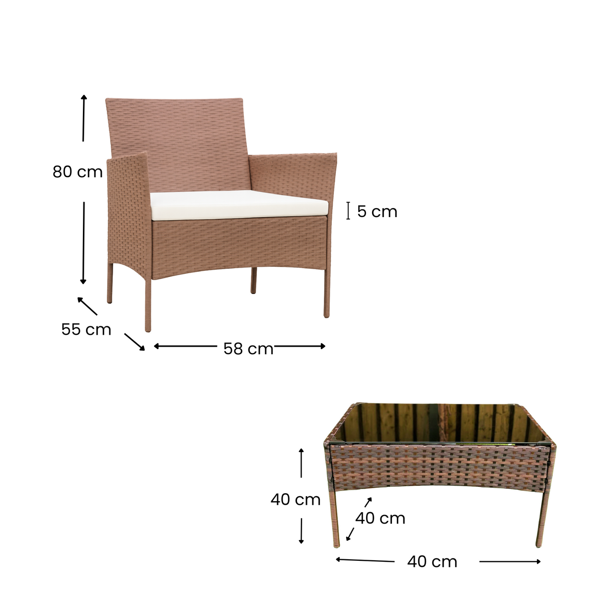 Fresco 3 Piece Rattan Coffee Set in Brown