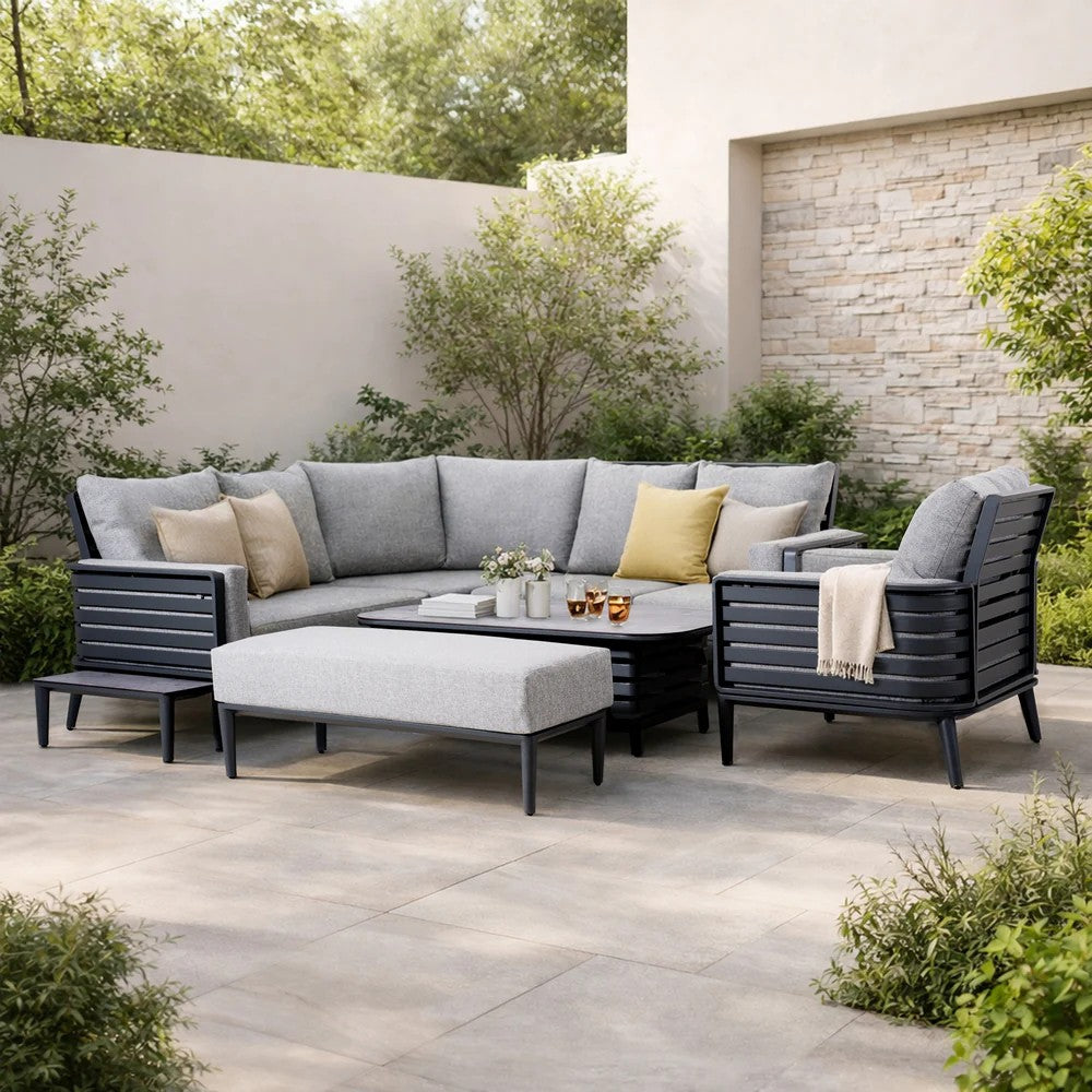 Mimo Aurel 9 Seater Aluminium Modular L Shaped Outdoor Corner Sofa Set